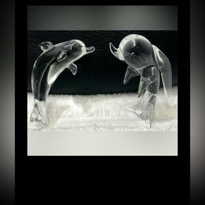 Vintage Italian Glass Bottleneck Dolphin figurines - 2 pc. bundle  3.5” standing
